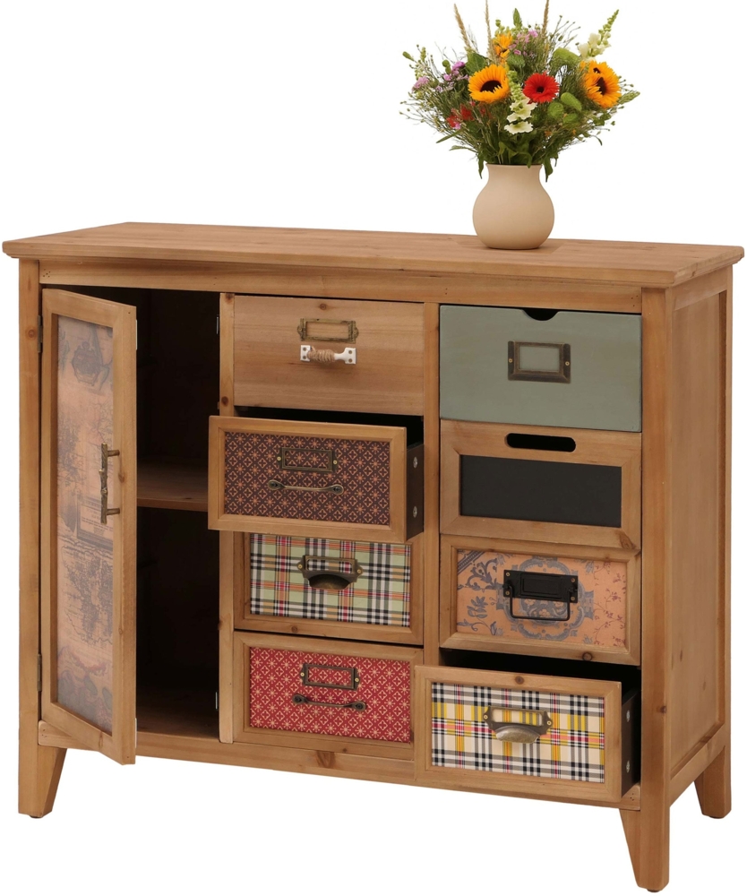 Apothekerkommode HWC-O63, Schrank Schubladen Etikettenhalter Vintage Shabby Muster, Holz 80x91x40cm ~ Korpus Natur Bild 1