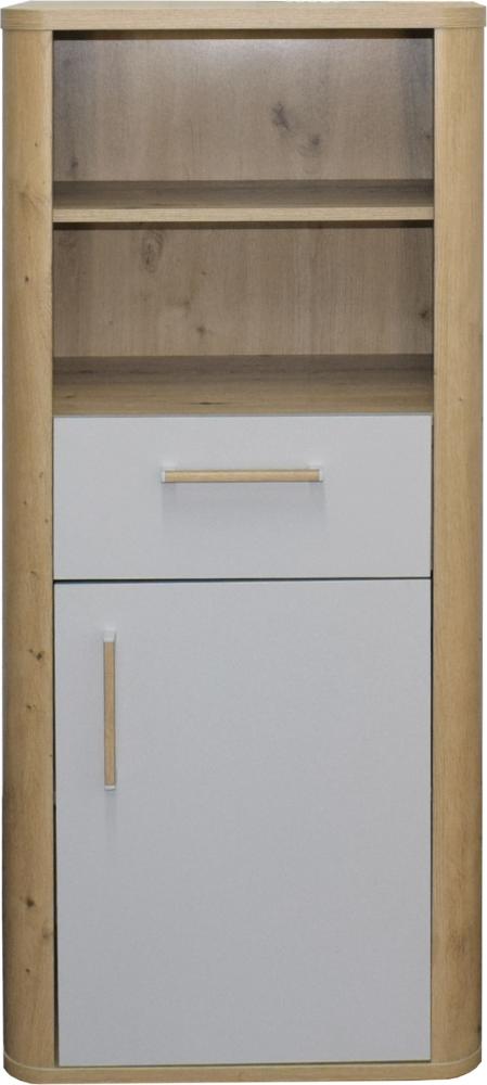 Beistellschrank >Lilly< (BxHxT: 55x128x41 cm) asteiche / kreidegrau matt lack Bild 1