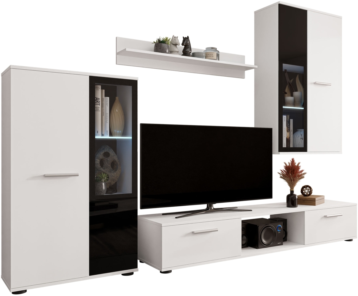 Wohnwand Salsa, mit blauer LED Beleuchtung, Farbe: Weiß Bild 1