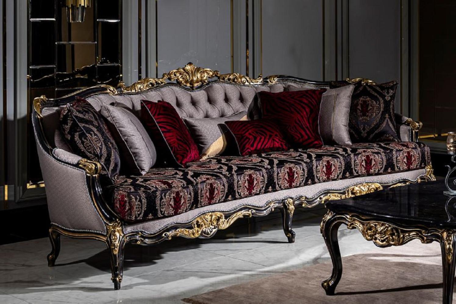 Casa Padrino Luxus Barock Sofa Silber / Bordeauxrot / Schwarz / Gold - Handgefertigtes Wohnzimmer Sofa mit elegantem Muster und dekorativen Kissen - Wohnzimmer Möbel im Barockstil Bild 1