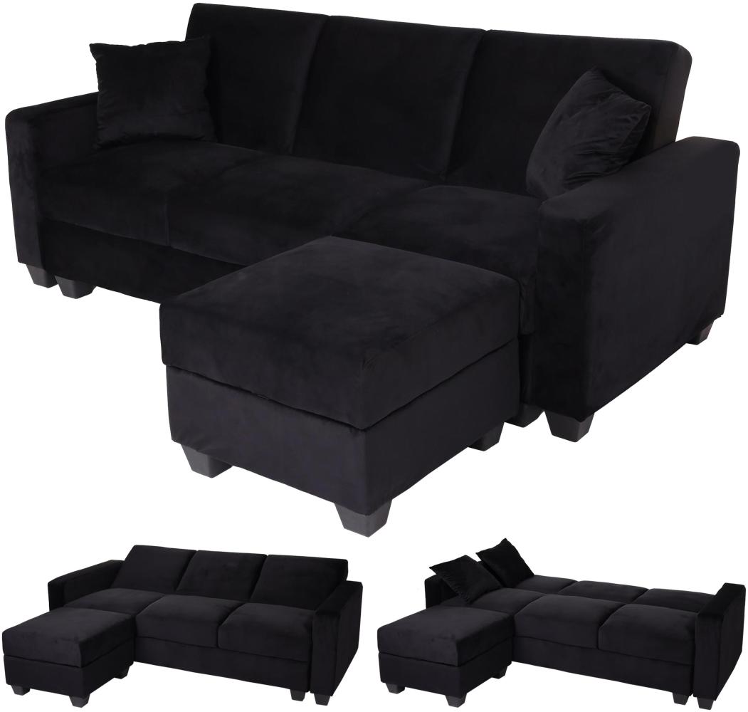 Sofa HWC-H47 mit Ottomane, Couch Sofa Gästebett, Schlaffunktion Stauraum 217x145cm ~ Samt schwarz Bild 1