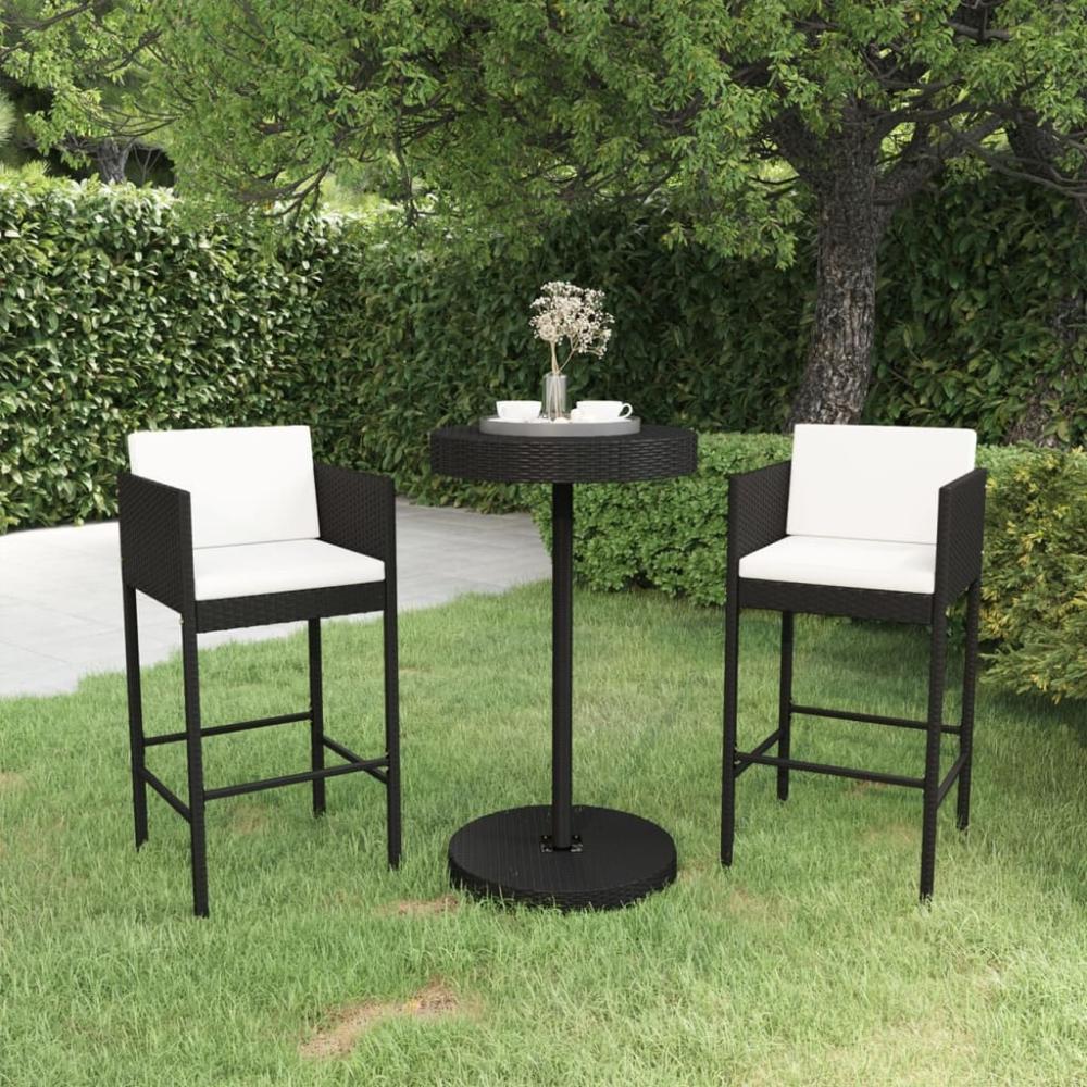 vidaXL 3-tlg. Gartenbar-Set mit Kissen Poly Rattan Schwarz 3094772 Bild 1