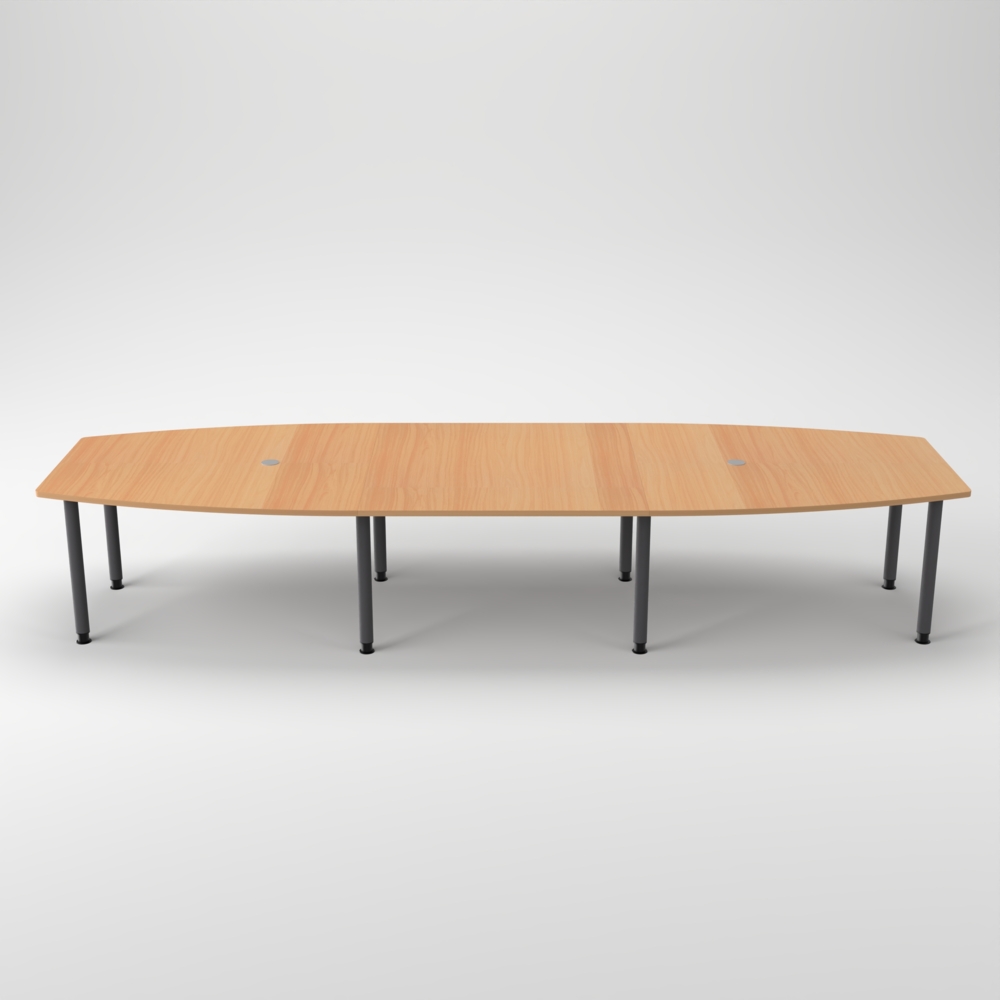 Rheinland Möbel Konferenztisch KONTI 400x130 cm – ovaler Besprechungstisch in Buche mit graphitfarbenen Rundrohrfüßen & 2 Kabelauslässen, erweiterbarer Meetingtisch für 12–14 Personen, moderner XXL-Tisch fürs Büro Bild 1