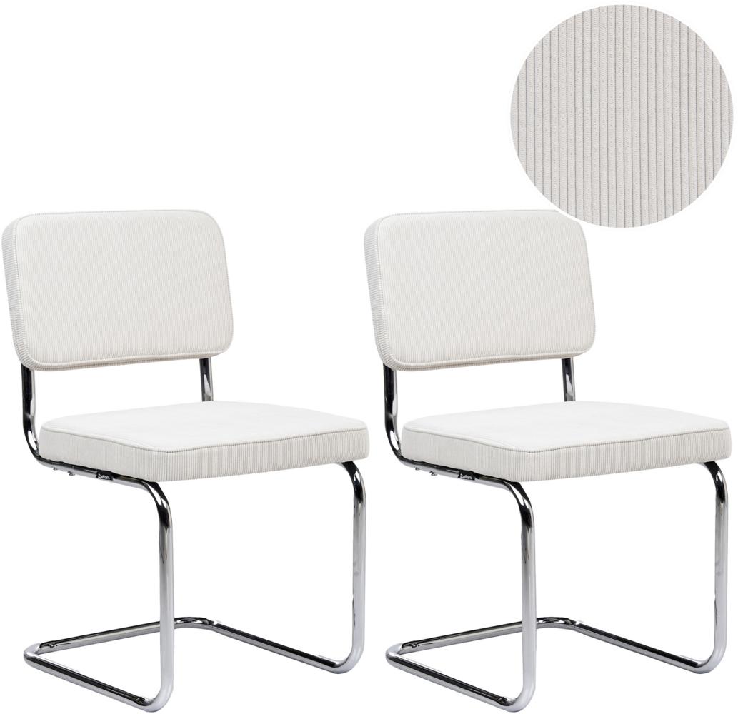 Esszimmerstuhl 2er Set IRWIN Cord Cremeweiß Bild 1