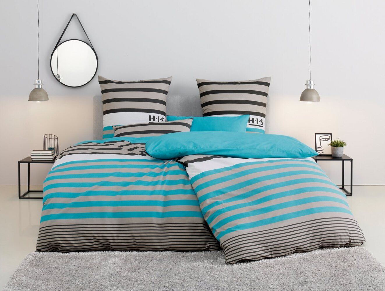H.I.S Bettwäsche Majoran, Polycotton recycelt, 3 teilig, gestreifte Bettwäsche in verschiedenen Qualitäten Bild 1