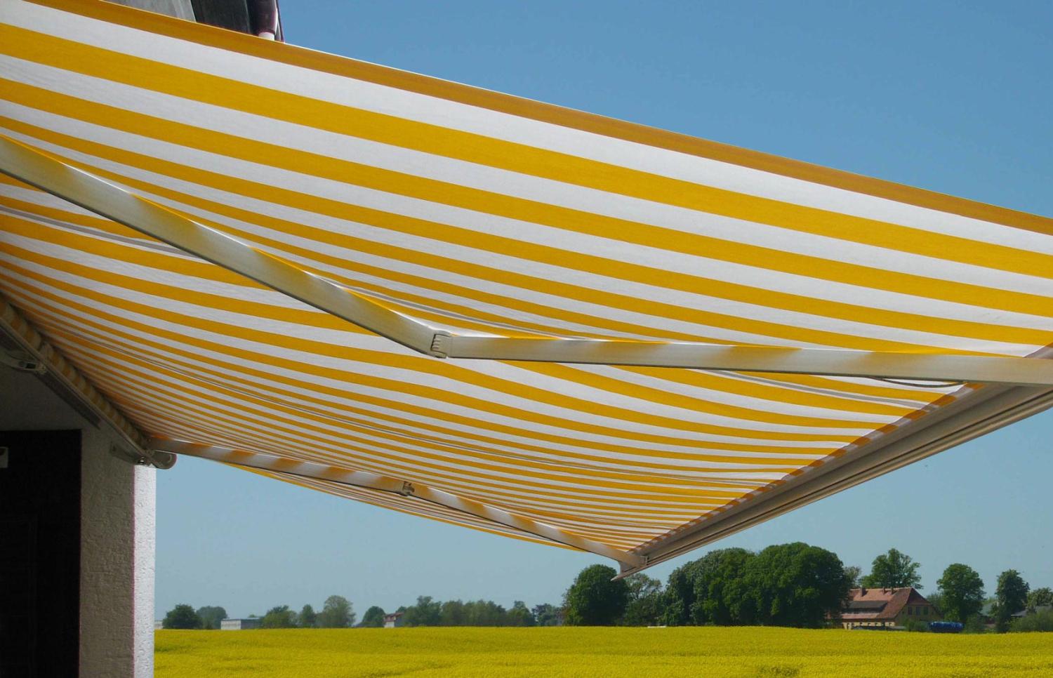 Elektrische Kassettenmarkise T124, Markise Vollkassette 5x3m ~ Acryl Gelb/Weiß Bild 1
