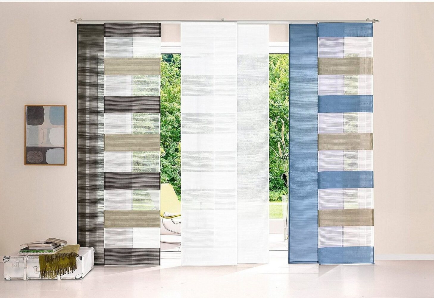 HOME WOHNIDEEN Schiebegardine Sarnia, Schlaufen (1 St), halbtransparent, Voile, inkl. Beschwerungsstange Bild 1