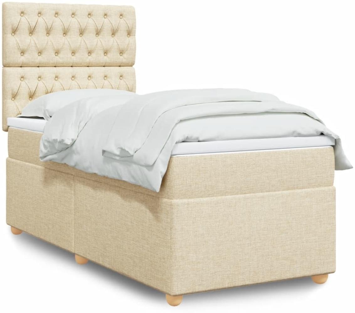 vidaXL Boxspringbett mit Matratze Creme 90x190 cm Stoff 3293447 Bild 1