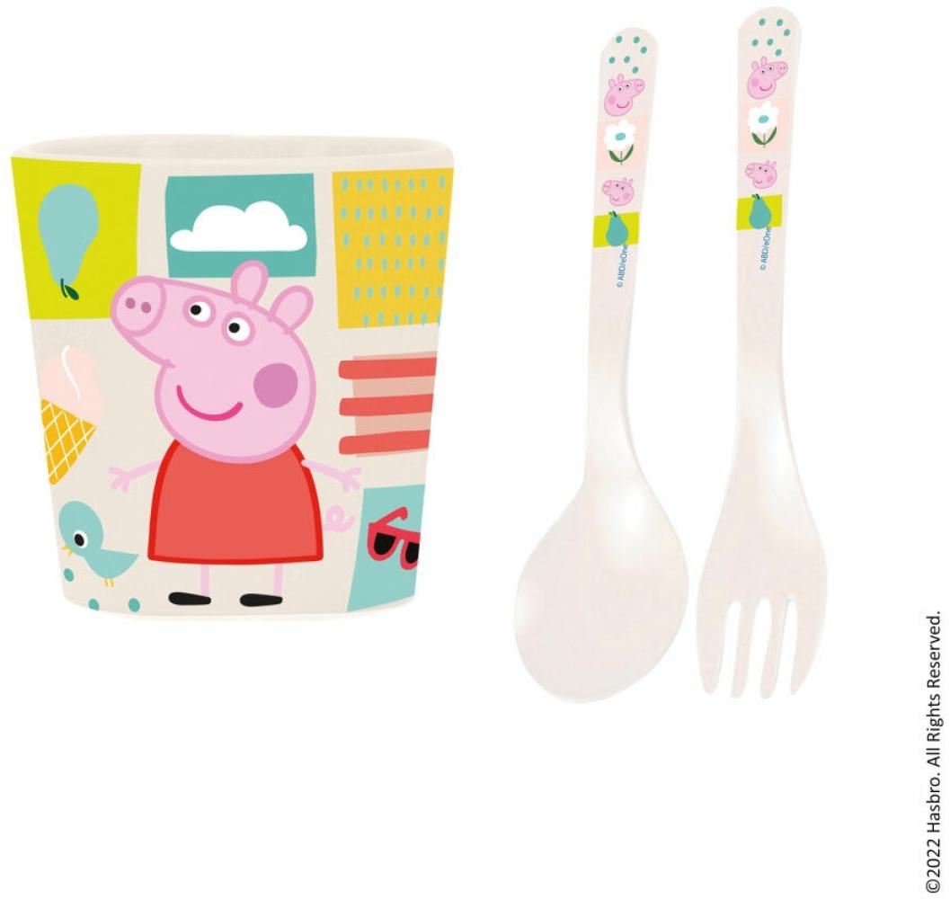 Koziol Becher-Besteck-Set Easy Eater Peppa Pig 3-tlg, Kindergeschirr, Besteck, Kunststoff, Cloud White, 8055717 Bild 1