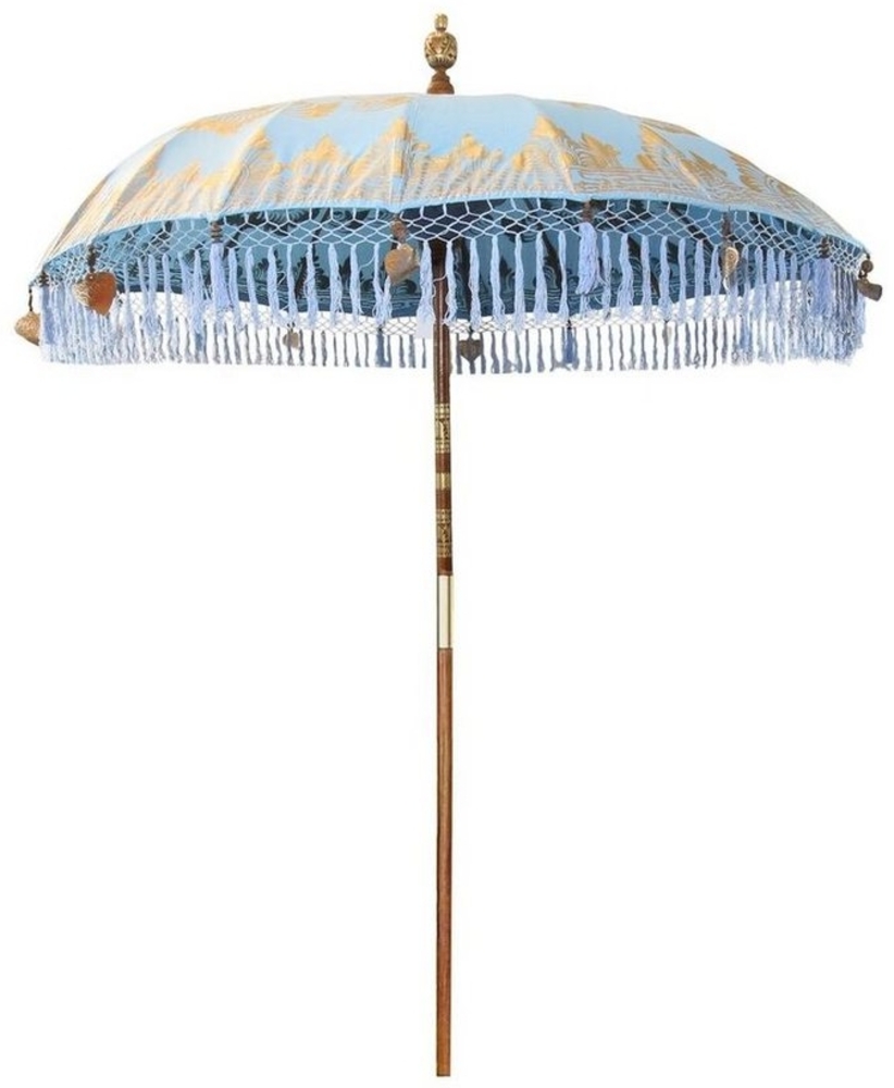Oriental Galerie Sonnenschirm Bali-Sonnenschirm Blau Gold Bemalung 180 cm Fransen Sophie Bild 1