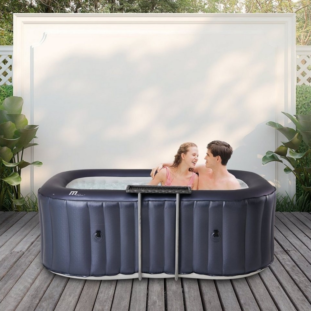 mSpa Whirlpool aufblasbar Urban Nest U-NE021 für 2 Personen mit Rattan-Tisch, (Outdoor Indoor Luxus Garten Pool - inkl. Wärmeschutzabdeckung - UV-C Filter - 40 ° C Schnellheizsystem - Winterfest, 5-tlg, Sitzpolster - 6-Schicht-PVC - LED Fernbedienung -... Bild 1