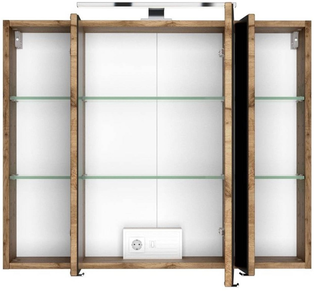 Badezimmer Programm 5-tlg. HEERLEN-03 inkl. Mineralgussbecken in Wotaneiche Nb. mit Glasfronten weiß, B/H/T: ca. 200/200/47 cm Bild 1