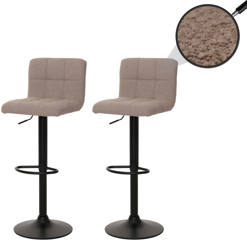 2er-Set Barhocker HWC-G87, Tresenhocker Barstuhl, höhenverstellbar drehbar, Stoff Boucle (450g/m²) FSC® ~ taupe Bild 1