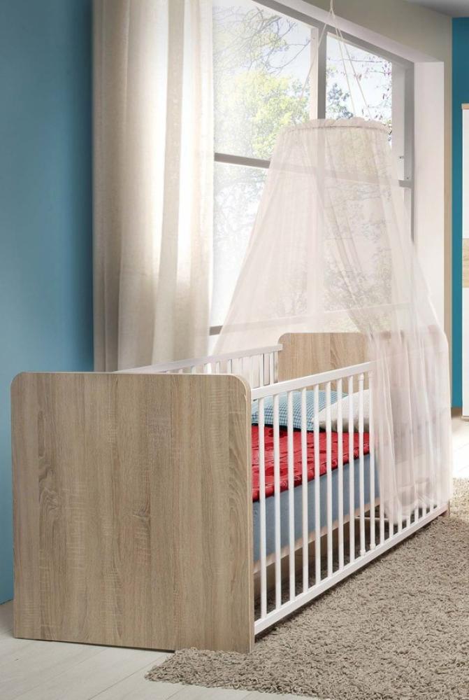 Babybett Gitterbett inkl. Lattenrost sonoma eiche weiß 70x140cm Bild 1