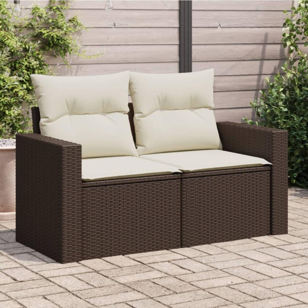 vidaXL Gartensofa mit Kissen 2-Sitzer Braun Poly Rattan 366209 Bild 1