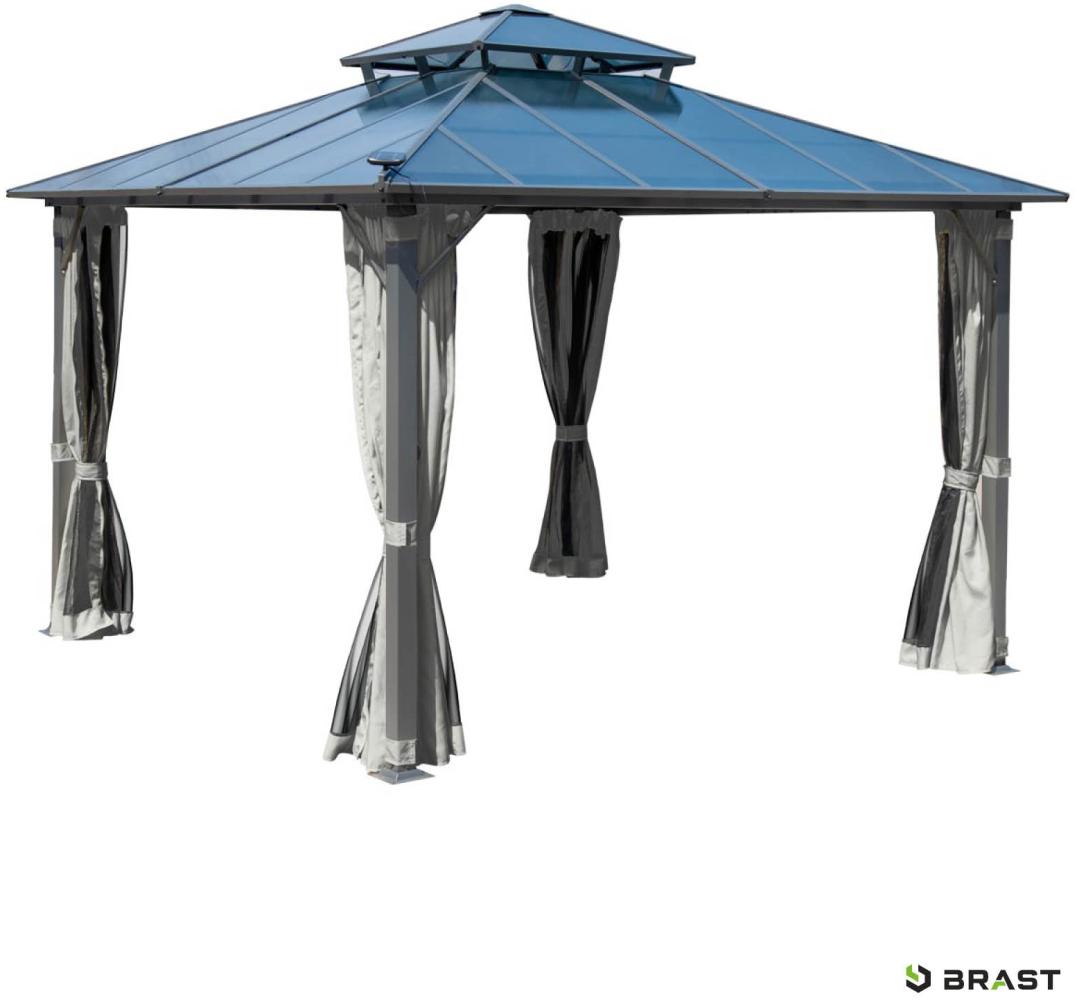 BRAST Pavillon Aluminium Pagode inkl. Moskitonetz, festes Dach, wasserdicht, stabil, UV-Schutz, 3,5x3,5 m, Hellgrau Bild 1