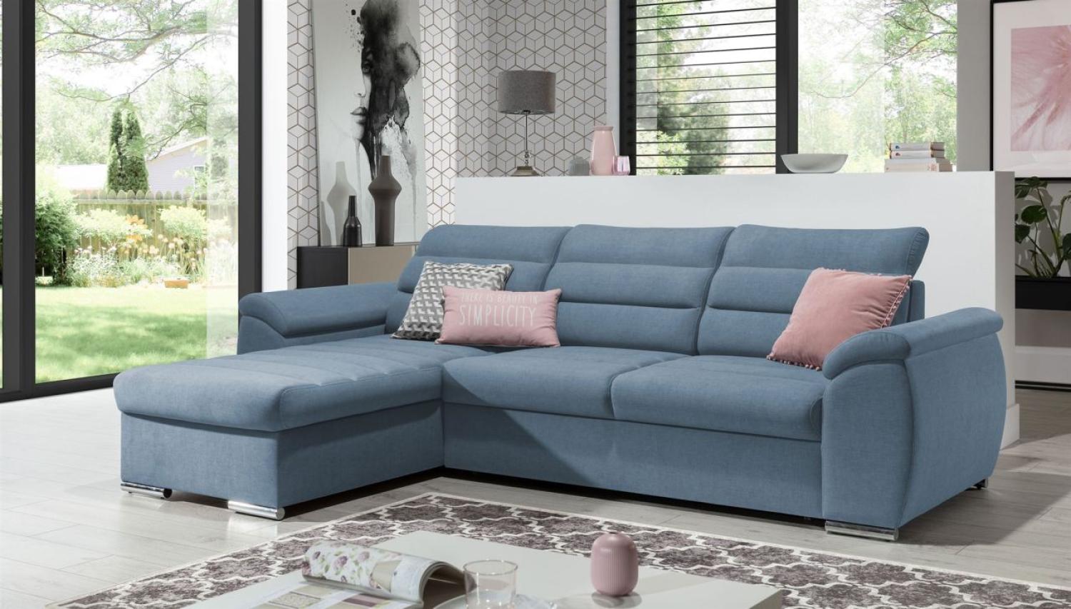 Ecksofa Schlafsofa Sofa PASCARA XS in Stoff Esito Hellblau Ottomane Links Bild 1