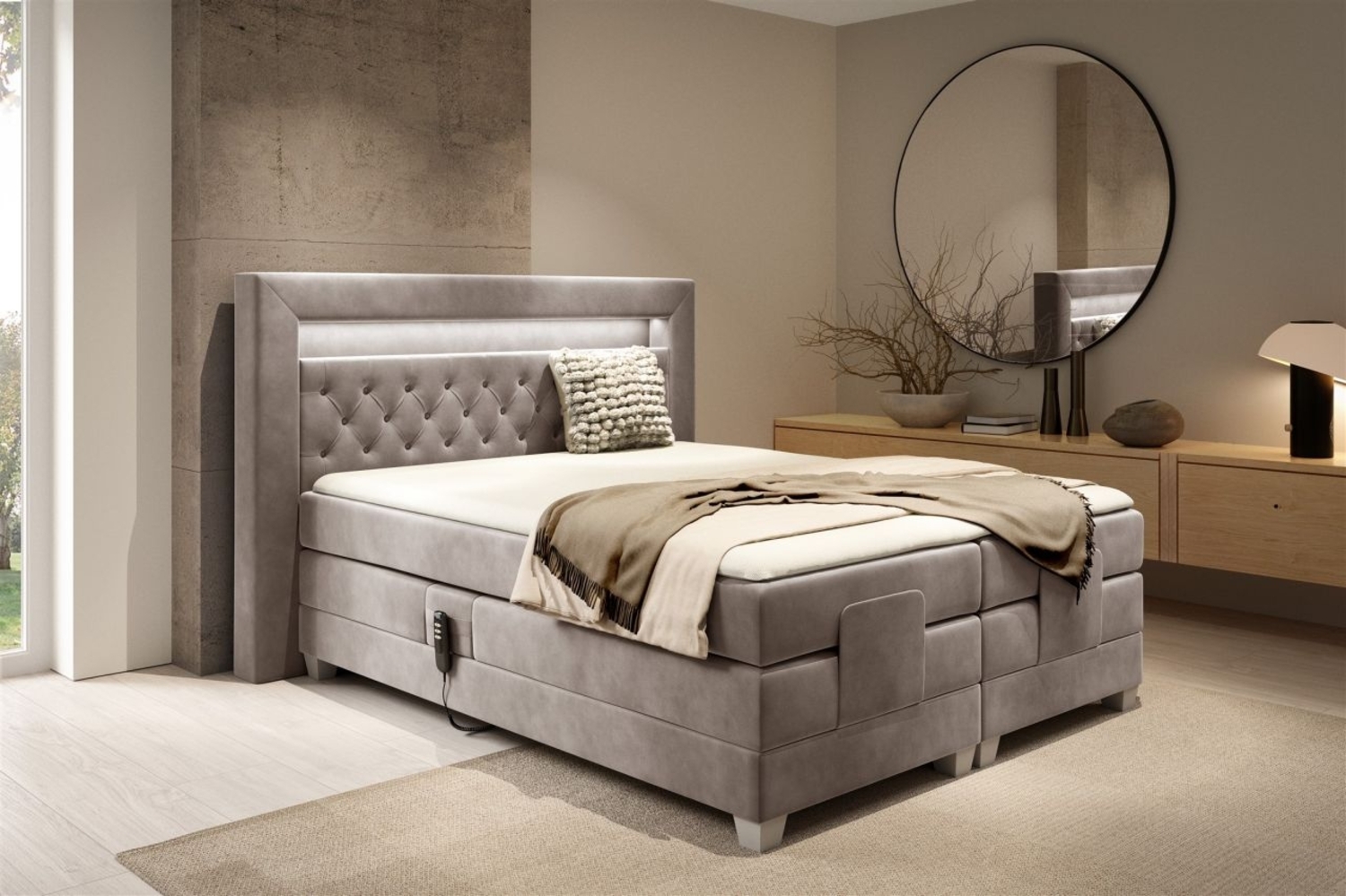 Boxspringbett Elektrisch Bett ARMANDO 120x200cm in Stoff Fresh Macchiato Bild 1