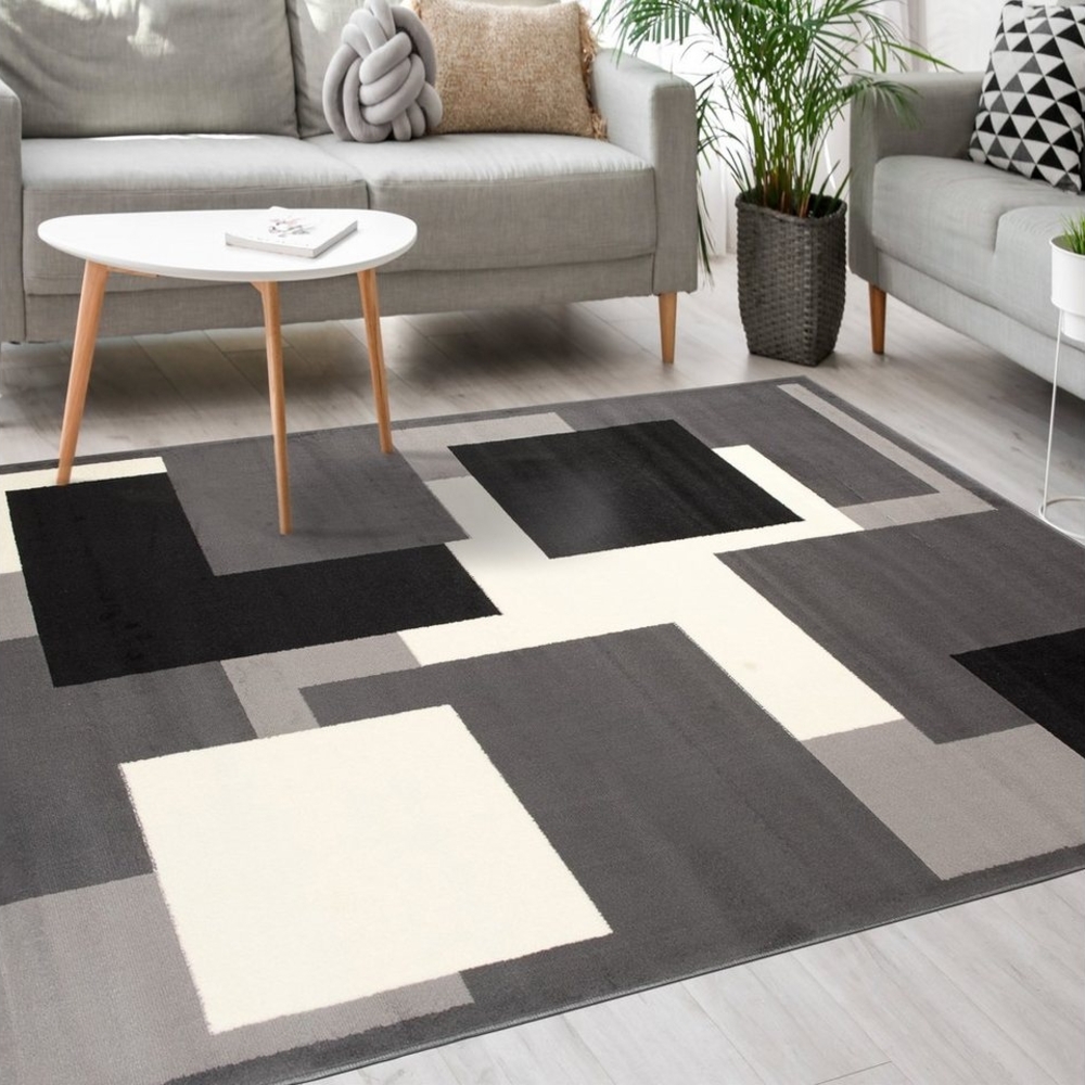 Mazovia Designteppich Modern Teppich Kurzflor Wohnzimmerteppich Robust und pflegeleicht GRAU, 80x150 cm, Fußbodenheizung, Allergiker geeignet, Farbecht, Pflegeleicht, Geometrisch Bild 1