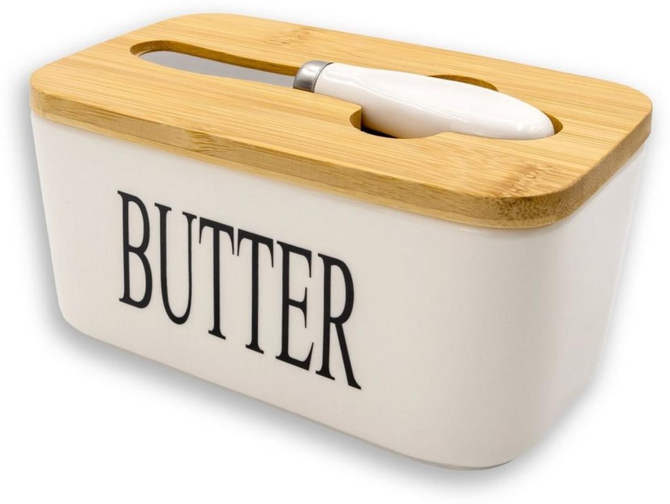 Intirilife Butterdose, Porzellan, (1-tlg, 1x Butterdose mit Deckel und Messer), Butterdose mit Deckel und Messer Porzellan Butterbox Butterbehälter Bild 1