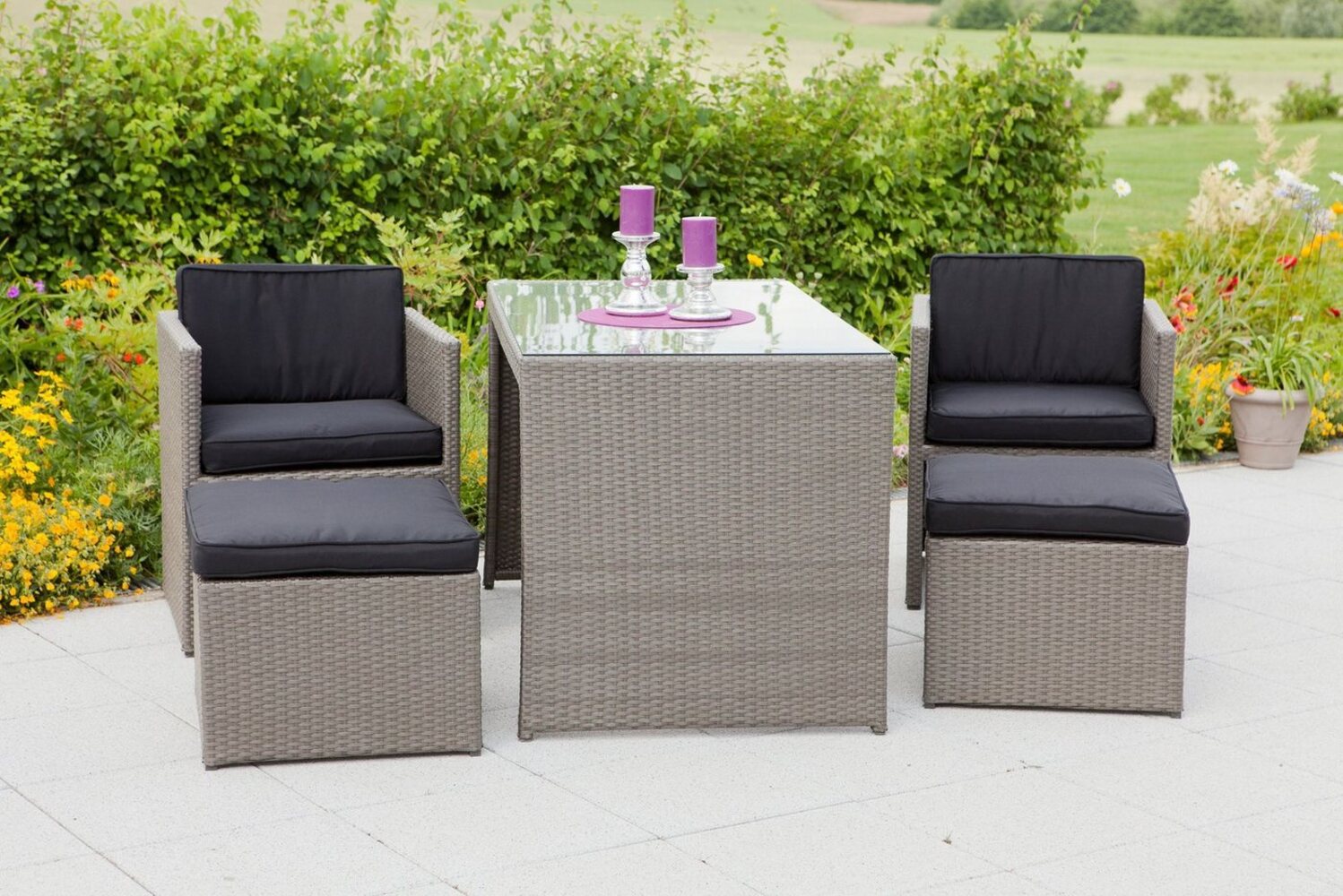 MERXX Garten-Essgruppe Merano, (11-tlg), 2 Sessel, 2 Hocker, Tisch 128x70 cm, Polyrattan Bild 1