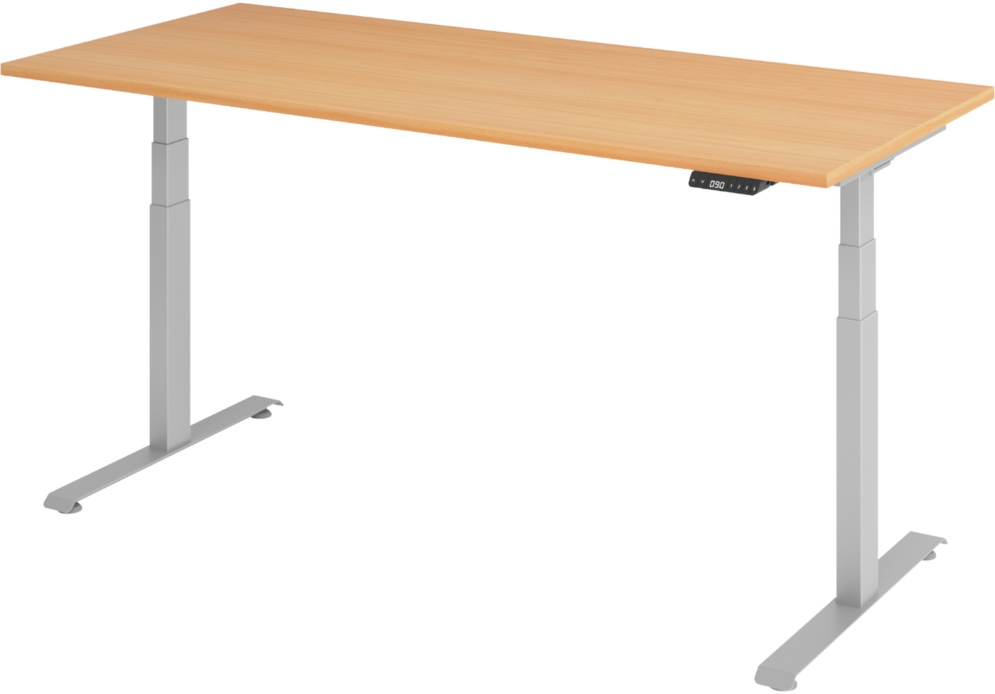 bümö höhenverstellbarer Schreibtisch 180x80 cm in Buche, Gestell silber - Höhenverstellbar Elektrisch Stehpult mit 3-fach Speicher, Computertisch, Ergonomischer Steh-Sitz Tisch, Bürotisch, LXK65-19-6-S Bild 1