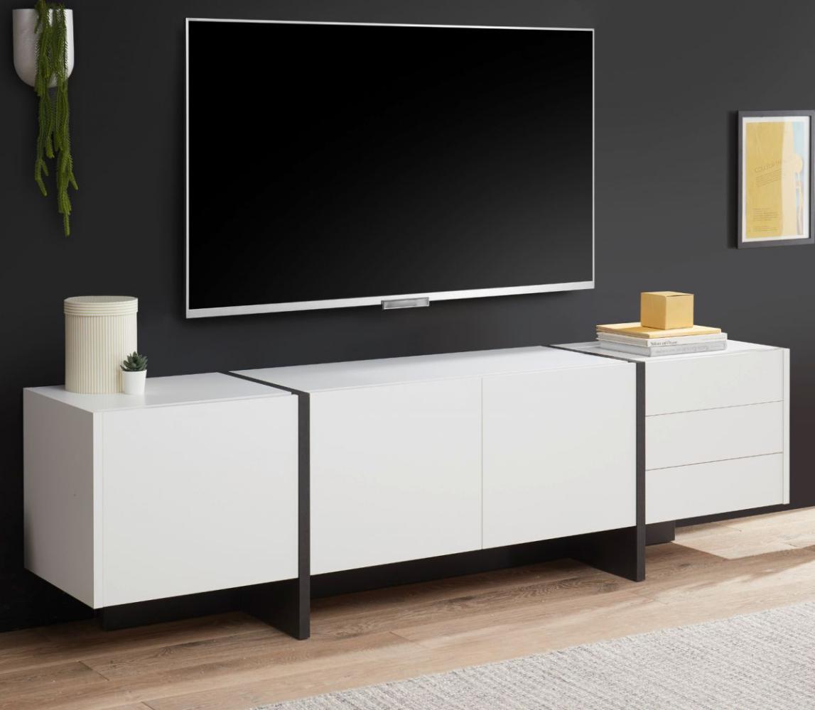 TV-Lowboard Design-M in weiß matt und Fresco grau 210x60 cm Bild 1