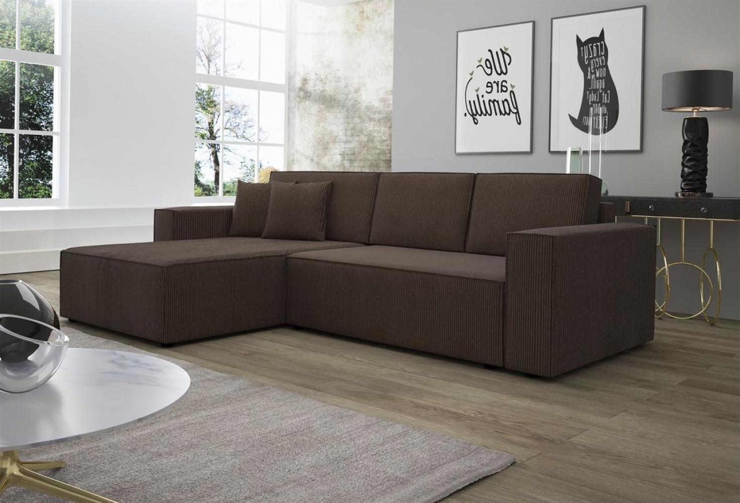 Ecksofa Schlafsofa Sofa CONOR Stoff Dunkelbraun Ottomane Links Bild 1