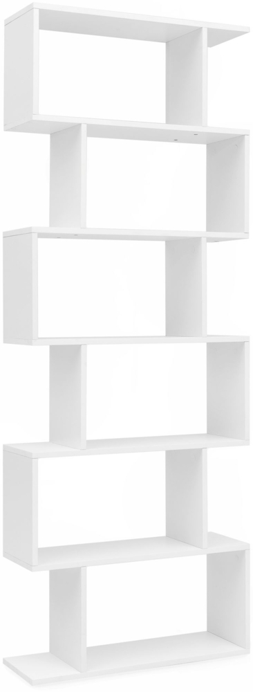 Bücherregal WL5.691 70 x 23,5 x 190,5 cm weiß, Standregal 6 Fächer, Kleine Design Kommode, Modernes Aktenregal Spanplatte Freistehend, Aufbewahrungsregal Offen Bild 1