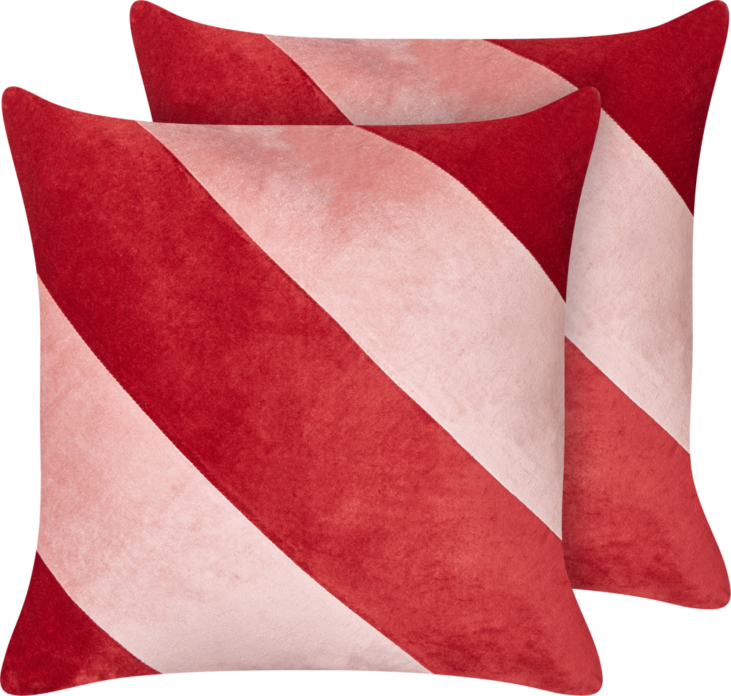 Kissen 2er Set BORONIA Baumwolle 45 x 45 cm Streifen Rot Bild 1