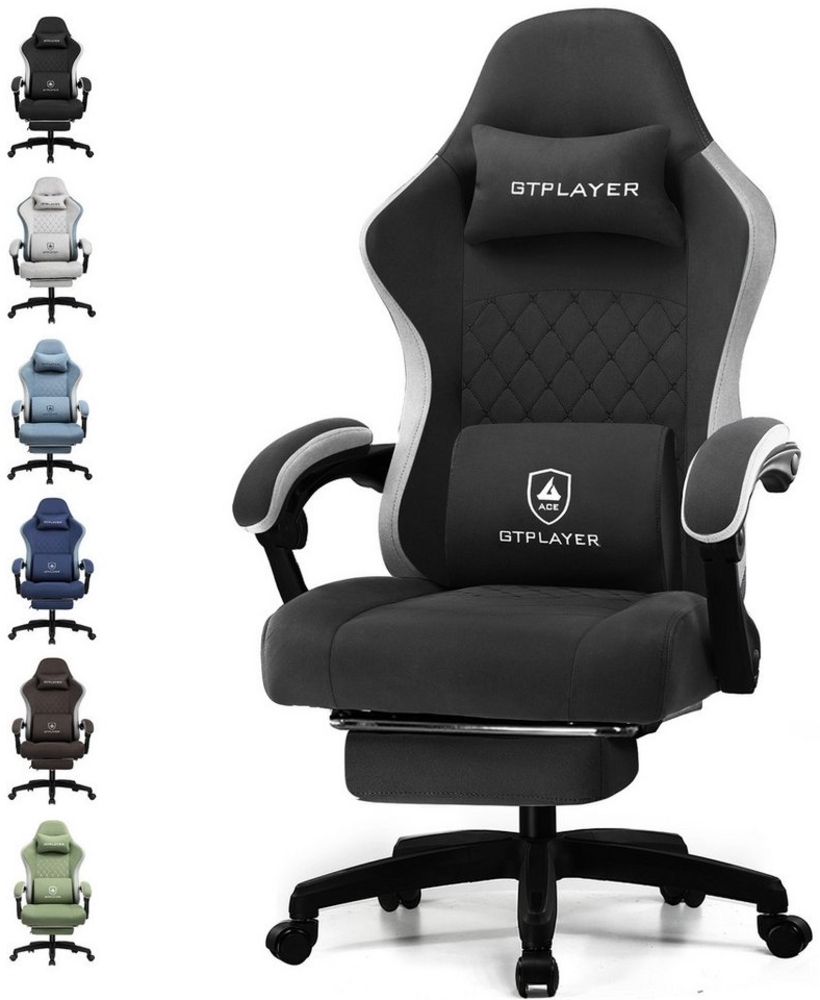 GTPLAYER Gaming-Stuhl aus Stoff mit Taschenfederkissen großer hoher Gamer Stuhl, 150KG (Gaming Chair mit hoher Rückenlehne und Fußstütze), Bürostuhl Gaming Sessel Gepolstert für Jugendliche und Erwachsene Bild 1