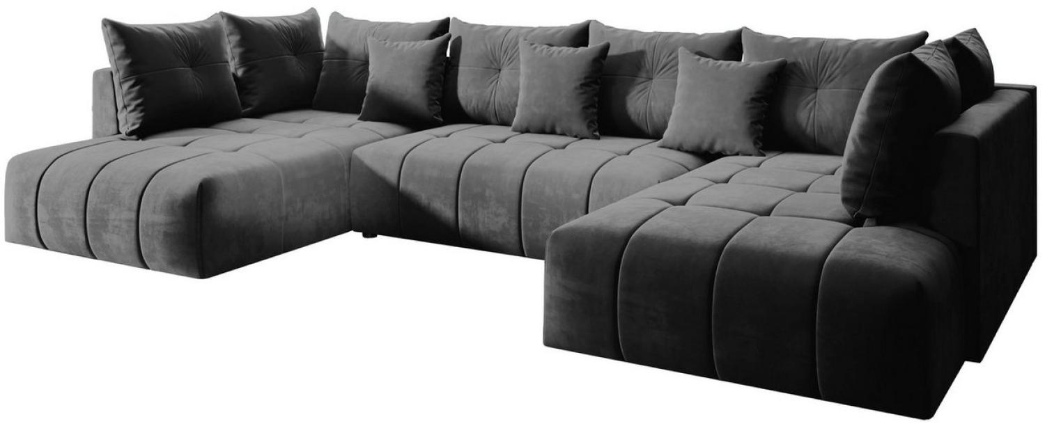 Furnix Wohnlandschaft NESSUN XXL Polstercouch Schlafsofa in U-Form Bettkasten und Kissen, 350x71/91x190 cm, Liegefläche 149x230 cm Bild 1