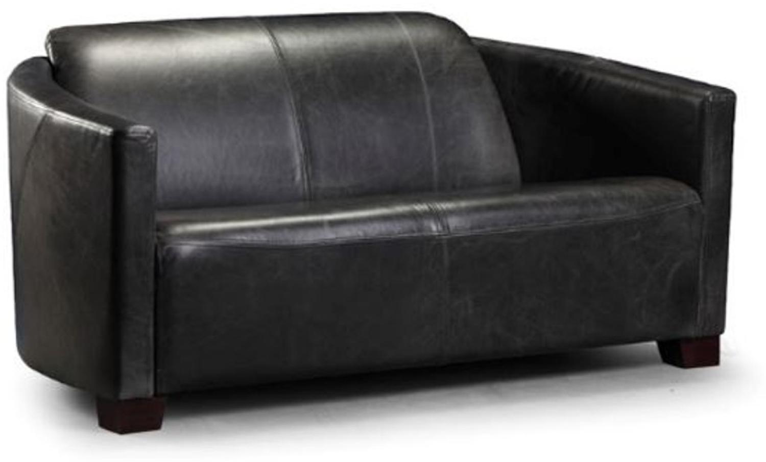 Casa Padrino Luxus Leder 2er Sofa Vintage Schwarz / Dunkelbraun 130 x 83 x H. 70 cm - Echtleder Wohnzimmer Sofa - Wohnzimmer Möbel - Luxus Kollektion Bild 1