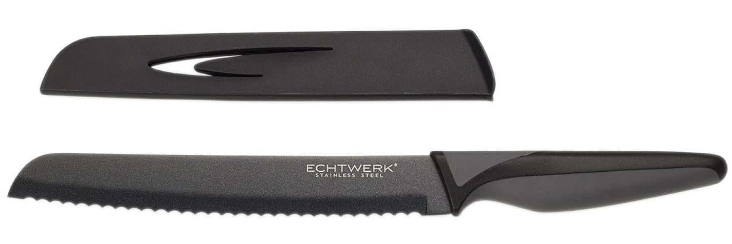 ECHTWERK Brotmesser BlackSteel, Küchenmesser, Edelstahl, hohe Schneidfestigkeit, Klingenlänge 20 cm Bild 1