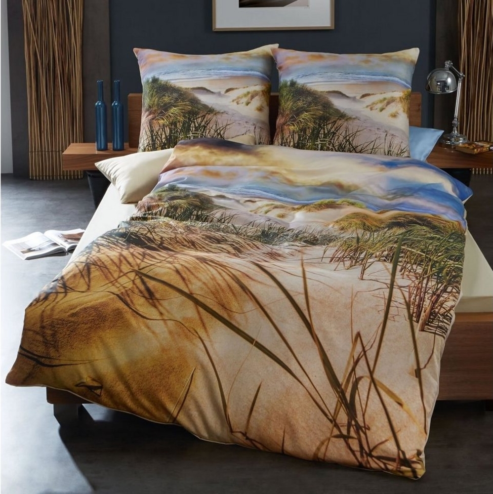 Kaeppel Bettwäsche Satin Dünen in 155x220 + 80x80 cm Strand Wasser Sand, Mako-Satin, 2 teilig, 100% Baumwolle Bild 1