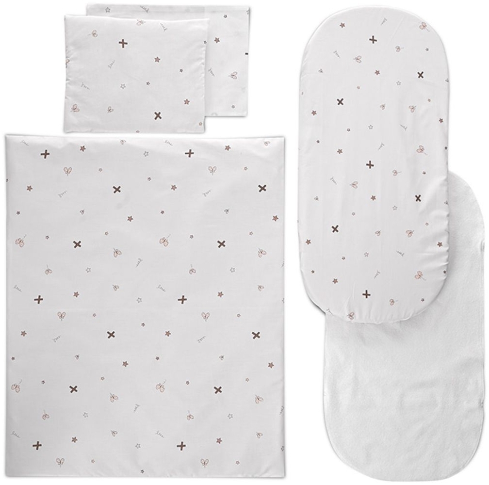 Lorelli Kinderwagen-Bettwäscheset 5-tlg. Decke 78 x 62, Kissen 35 x 25, Laken beige weiß Bild 1