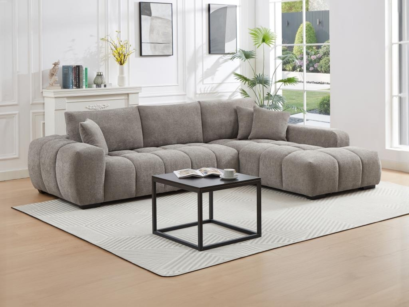 Vente-unique - Ecksofa - Ecke rechts - Stoff - Grau - BERENIA Bild 1