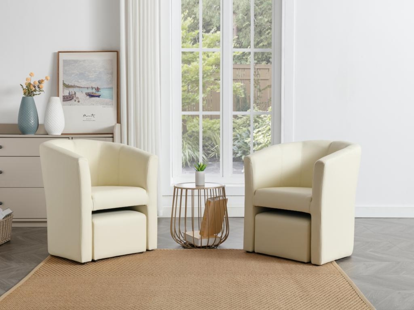 Vente-unique - Lounge-Sessel & Hocker - Kunstleder - Beige - JOVANA Bild 1