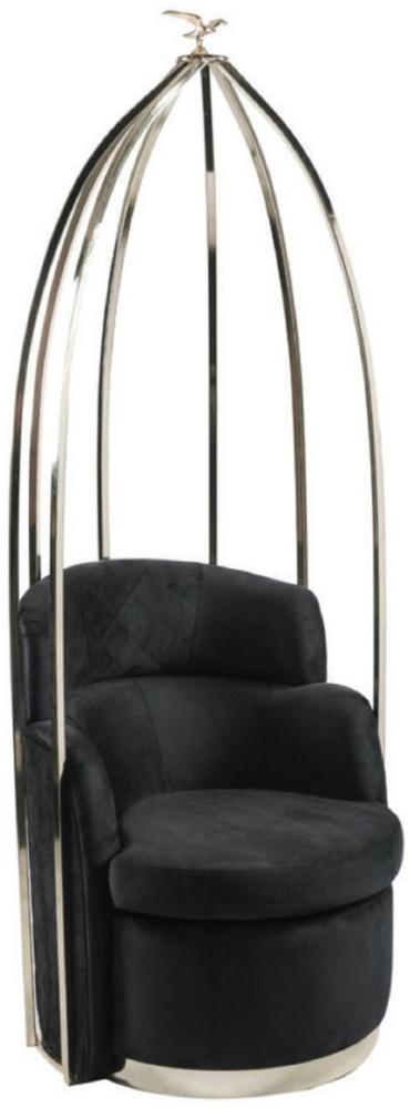 Casa Padrino Luxus Sessel Schwarz / Silber 86 x 56 x H. 213 cm - Wohnzimmer Sessel - Hotel Sessel - Wohnzimmer Möbel - Hotel Möbel - Luxus Möbel - Luxus Einrichtung Bild 1