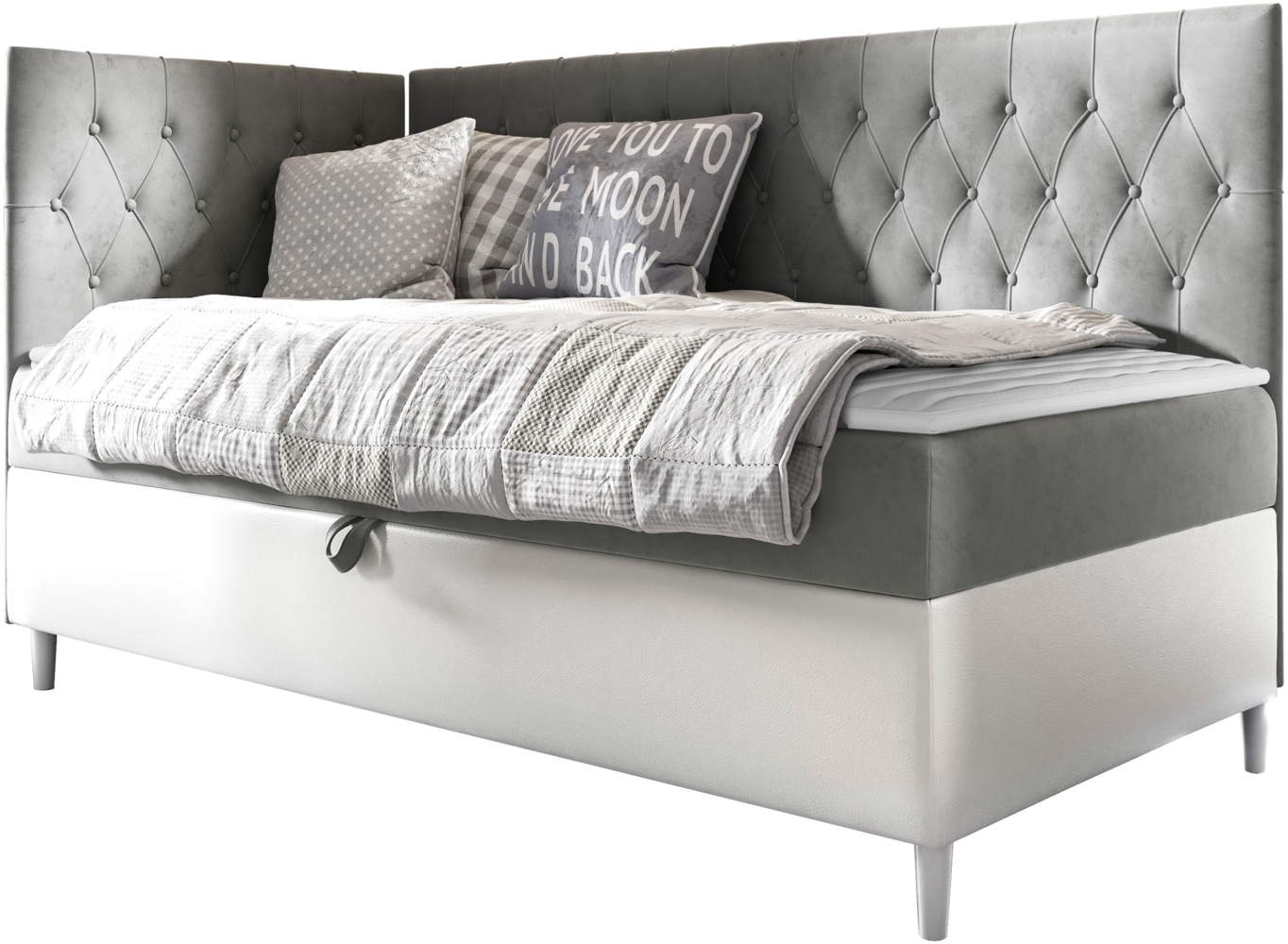 Boxspringbett 'Lenda Junior 3' grau 90 x 200 cm Links Bild 1