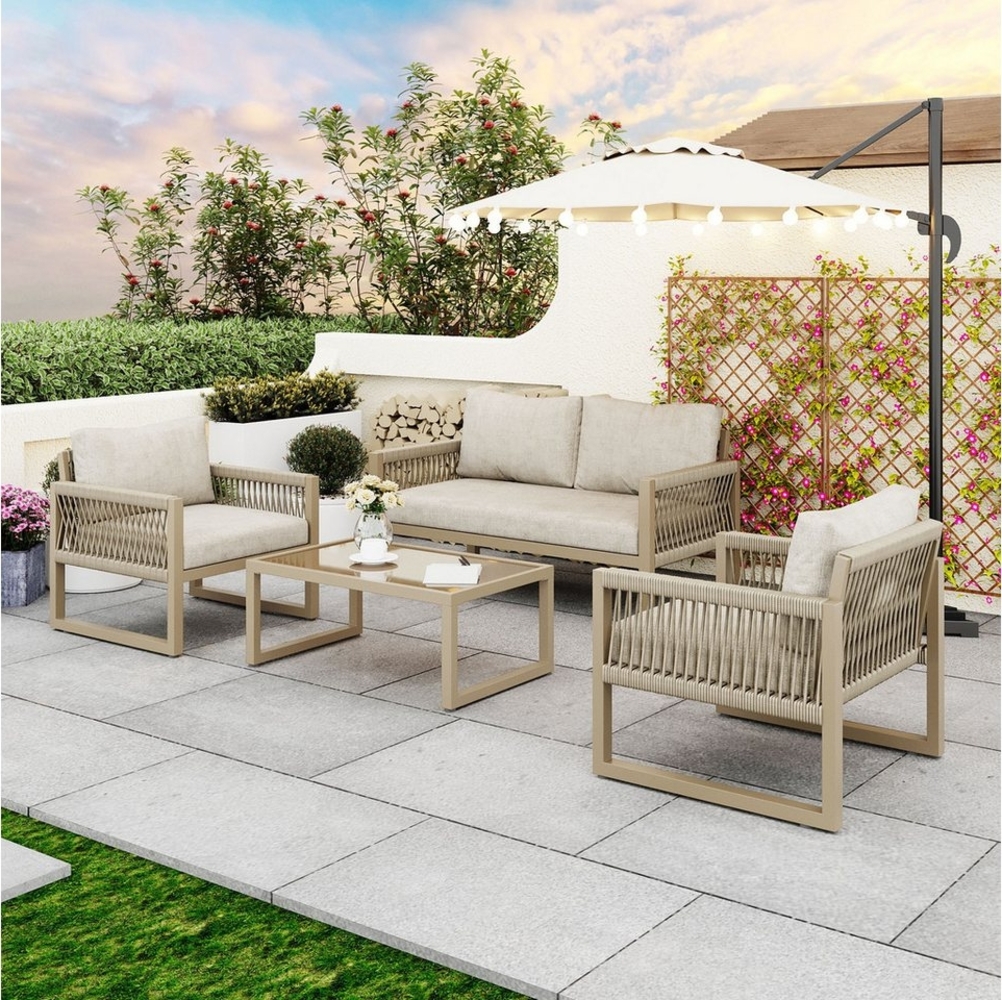 Flieks Gartenlounge-Set, 4 Sitzer Gartenmöbel Sitzgruppe Balkonset aus Eisen und Seil Bild 1