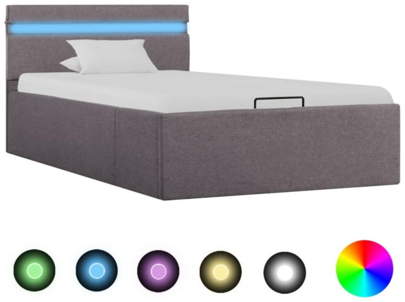 vidaXL Bett mit Bettkasten Hydraulisch mit LED Taupe Stoff 90x200 cm 285624 Bild 1