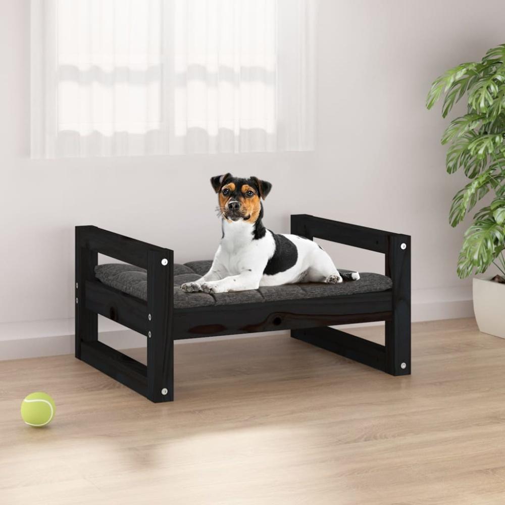 vidaXL Hundebett 55,5x45,5x28 cm Massivholz Kiefer, Schwarz Bild 1