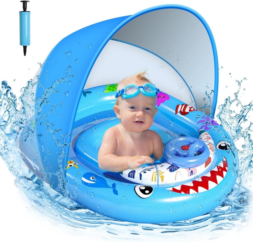 AUYLE Baby Schwimmring mit Sonnendach und Spielzeug, UPF50+ Sonnenschutz, für Bild 1