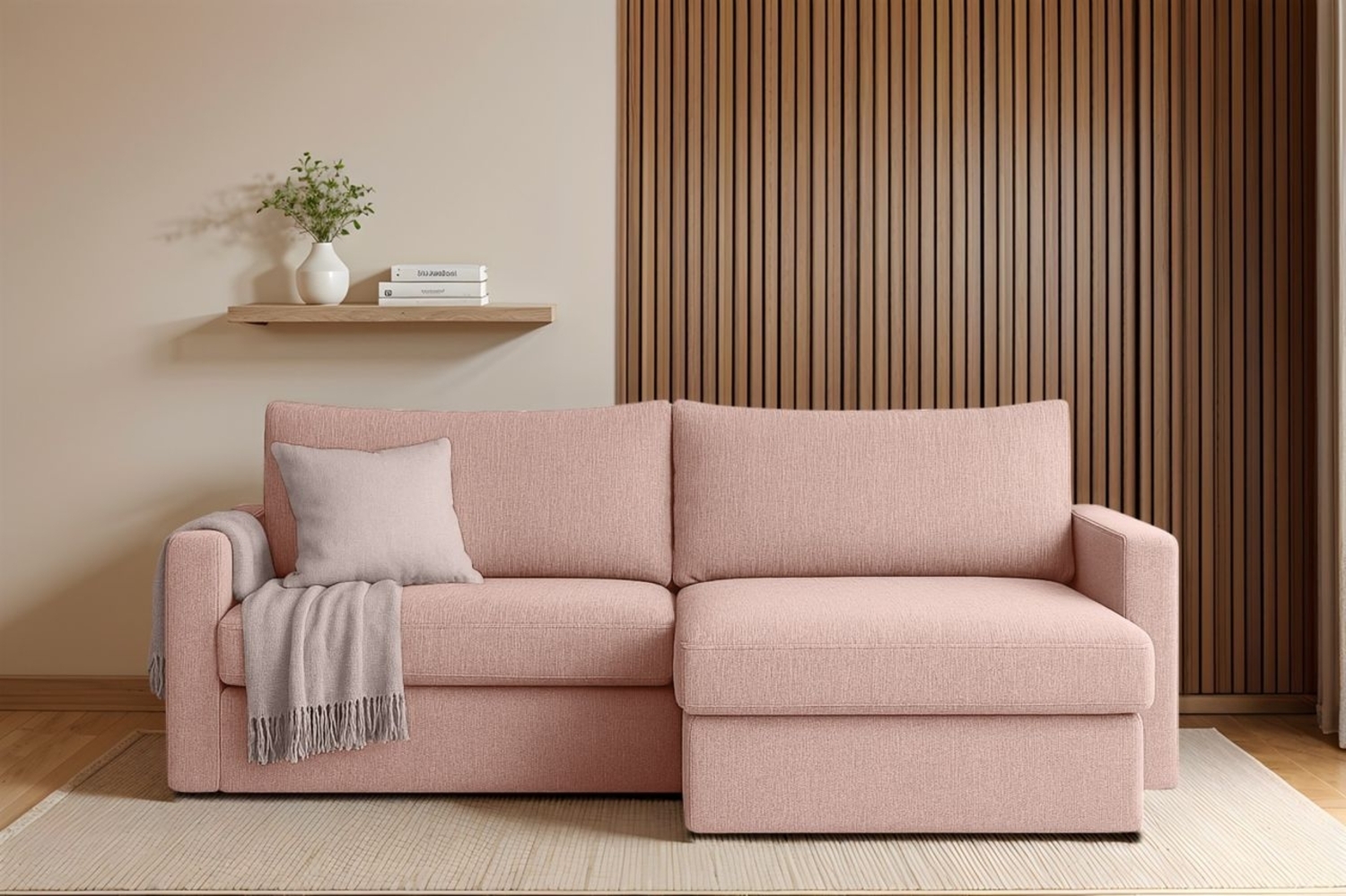 Ecksofa Sofa mit Schlaffunktion BENDIK Stoff Faro Rose Ottomane Rechts Bild 1