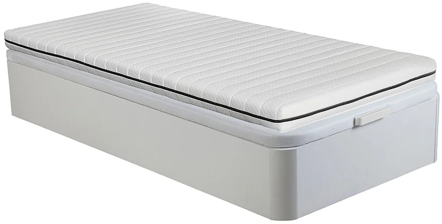 Vente-unique - Set aus Bettgestell mit Bettkasten + Matratze - 90 x 190 cm - Schaumstoff - mit abnehmbarem Bezug - Stärke 10 cm - Weiß - NASUS von YSMÉE Bild 1