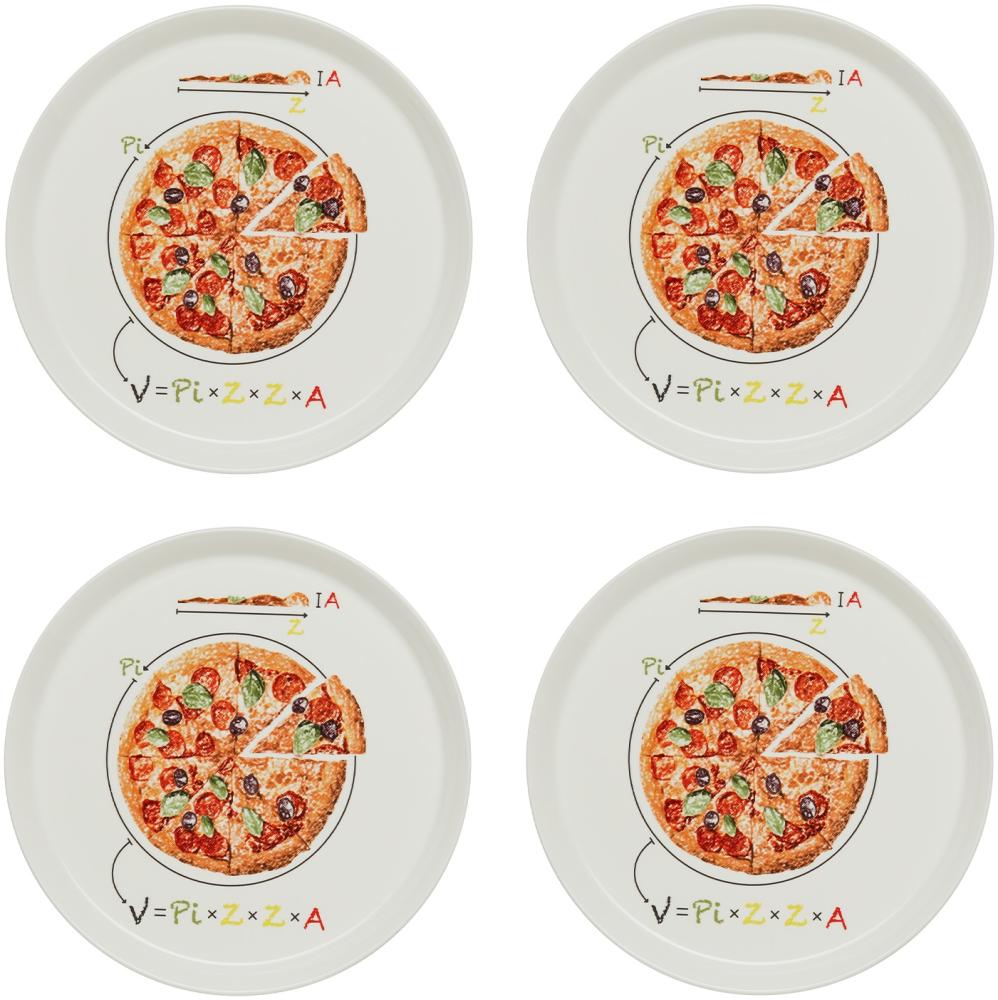 KHG 4er Set Pizzateller, extra groß mit 30cm Durchmesser in Formel Print, perfekt für Gastro und Zuhause, hochwertiges Porzellan, Spühlmaschinengeeignet & perfekt Stapelbar Bild 1