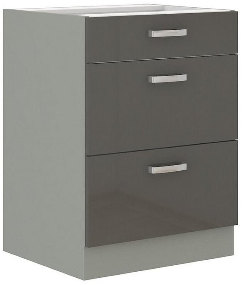 Küchen Unterschrank 60 cm Grau Hochglanz Vollauszug Soft-Close Küche Grey Bianca Bild 1