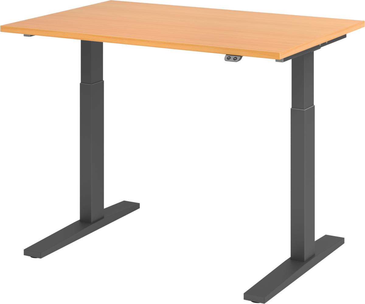 bümö elektrisch höhenverstellbarer Schreibtisch 120x80 cm in Buche, Gestell graphit - Schreibtisch höhenverstellbar elektrisch, elektrischer Schreibtisch & Gaming Tisch, XMKA-Serie Bürotisch, XMKA12-6-G Bild 1