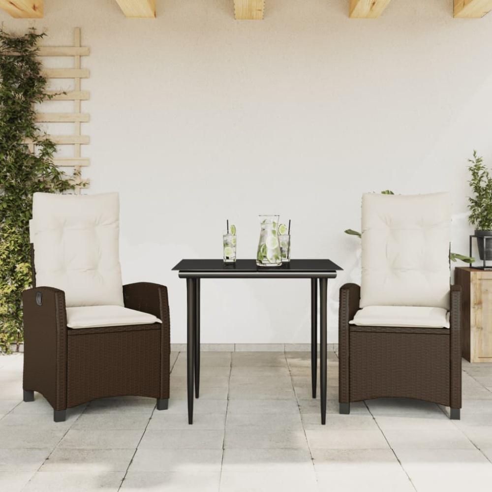 vidaXL 3-tlg. Garten-Essgruppe mit Kissen Braun Poly Rattan 3212762 Bild 1